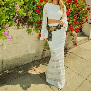 NWOT Fashion Nova Nobody Likes Me White Boho Skirt Set! DOES NOT COME WITH BELT